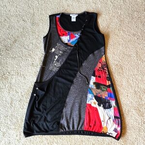 DZ HAVAEL COUTURE Women's Graphic Abstract Colorblock Asymmetrical Dress Size XL